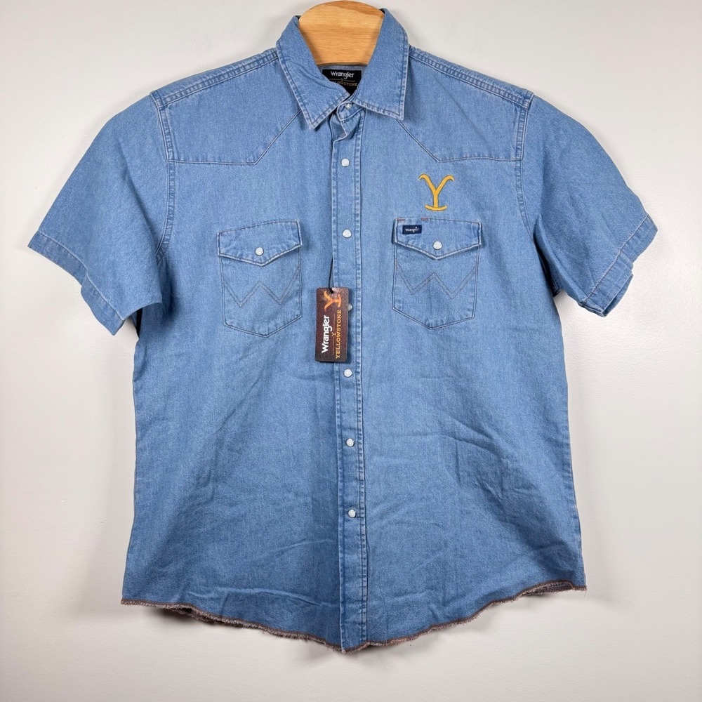 Wrangler Yellowstone Short Sleeve Denim Western Shirt Men's XL Pearl Snap New - Picture 3 of 7